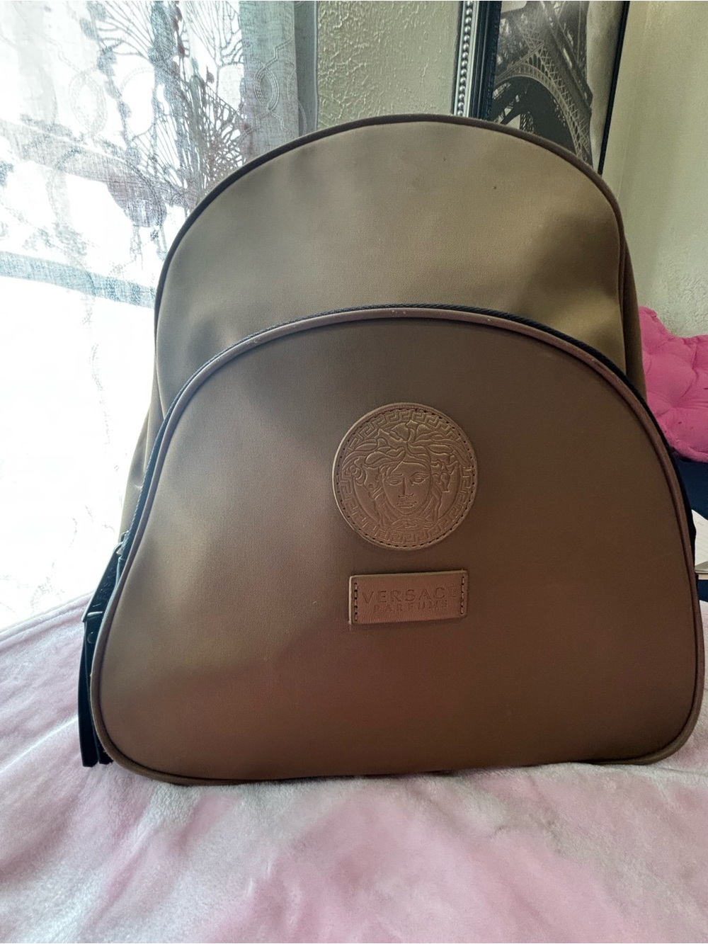 Versace Jeans Collection Tan Leather-Look Men's Backpack with Medusa Emblem